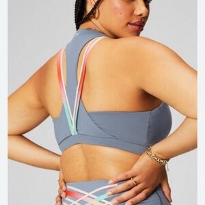Fabletics Gray Sports Bra with Colorful Straps